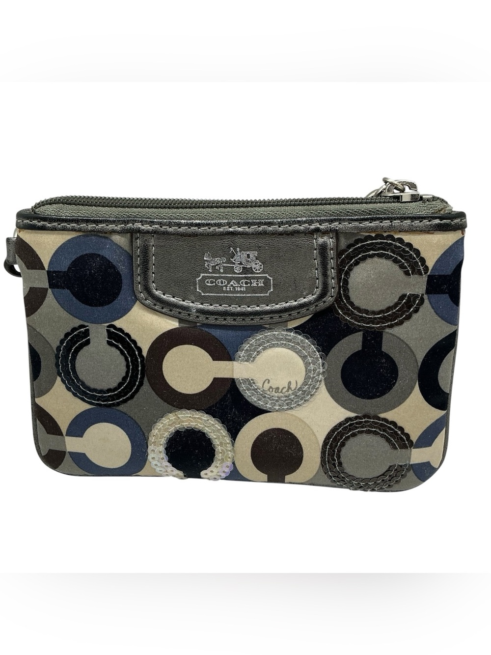 Used Coach Circle Print Wristlet in Neutral Multi Browns